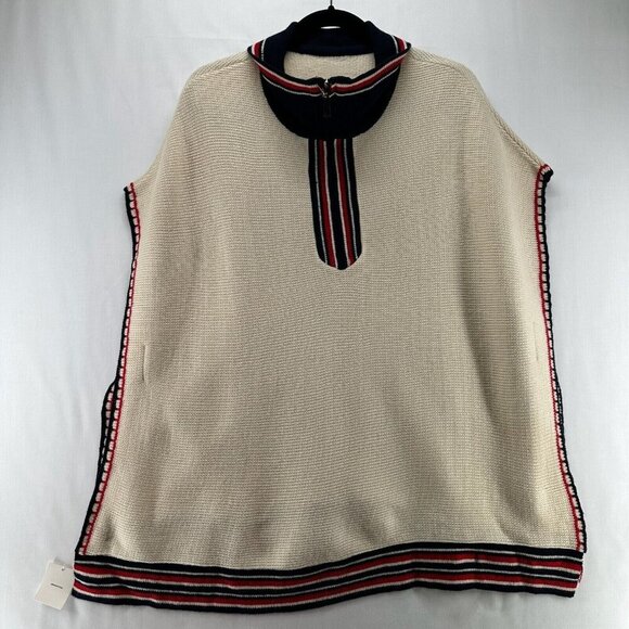 Urban Outfitters Sweaters - Urban Outfitters Sweater Womens OS Caftan Poncho 1/4 Zip Mock Pullover Ivory